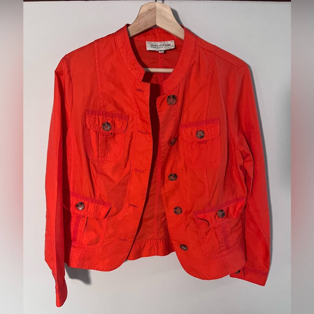 Jones New York‎ Medium Petite Red Orange Lightweight Utility Jacket